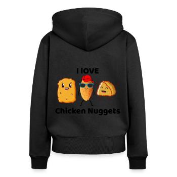 Chicken Nuggets Fast Food Lustiger Spruch - Frauen Premium Bio Zip Hoodie - Schwarz - Hinten - Julia (174cm)