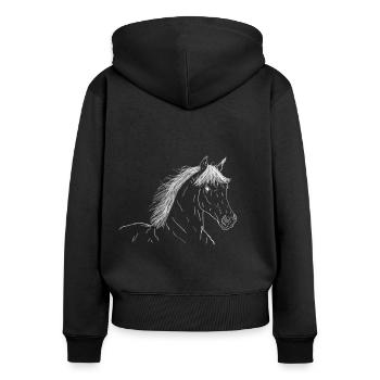 Pferd - Frauen Premium Bio Zip Hoodie - Schwarz - Hinten - Julia (174cm)