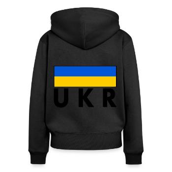 Ukraine - Frauen Premium Bio Zip Hoodie - Schwarz - Hinten - Julia (174cm)