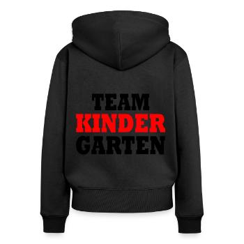 Team kindergarten - Frauen Premium Bio Zip Hoodie - Schwarz - Hinten - Julia (174cm)