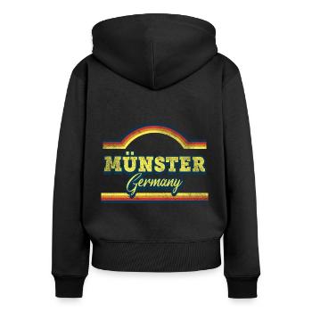 Münster Deutschland Stadt Schrift Vintage Retro - Frauen Premium Bio Zip Hoodie - Schwarz - Hinten - Julia (174cm)