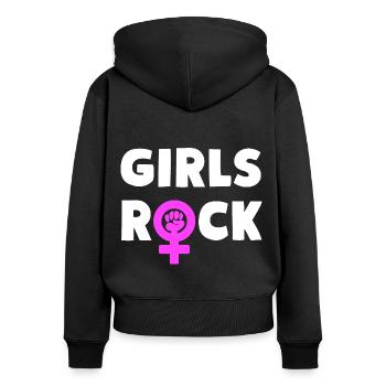 Girls Rock Girl Power - Sweat à capuche zippé Premium bio Femme - noir - Dos - Julia (174cm)