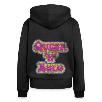 Queer ’n’ Bold Rainbow Vintage - Frauen Premium Bio Zip Hoodie - Schwarz - Hinten - Julia (174cm)