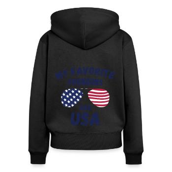 My favorite pronouns are USA - Women's Premium Organic Zip Hoodie - black - Back - Julia (174cm)