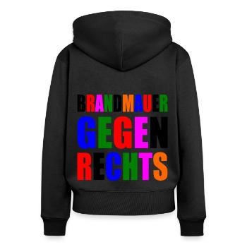 brandmauer gegen rechts - Frauen Premium Bio Zip Hoodie - Schwarz - Hinten - Julia (174cm)