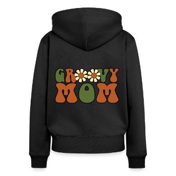 Retro Groovy Mom Matching Family Baby Shower - Sweat à capuche zippé Premium bio Femme - noir - Dos - Julia (174cm)