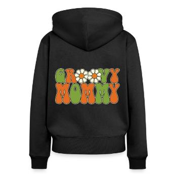 Retro Groovy Mommy Matching Family Baby Shower - Sweat à capuche zippé Premium bio Femme - noir - Dos - Julia (174cm)