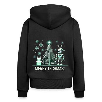 Fröhliche Techmas - Roboter und Schaltkreis-Weihna - Frauen Premium Bio Zip Hoodie - Schwarz - Hinten - Julia (174cm)