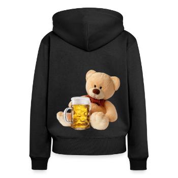 Ours avec bière bière chemise buveur de bière - Sweat à capuche zippé Premium bio Femme - noir - Dos - Julia (174cm)