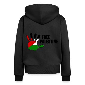 Free palestine - Sweat à capuche zippé Premium bio Femme - noir - Dos - Julia (174cm)