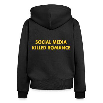 social media killed romance - Sweat à capuche zippé Premium bio Femme - noir - Dos - Julia (174cm)