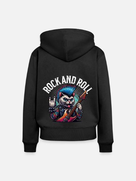 Katze Rock and Roll Gitarrist - Frauen Premium Bio Zip Hoodie - Schwarz