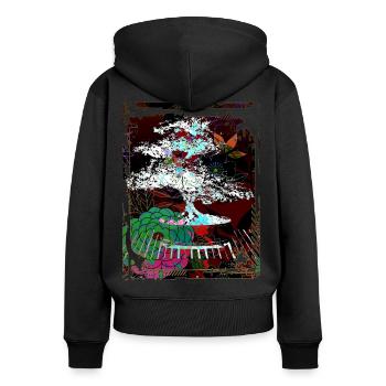 Japanese Bonsai Tree Garden Art Collage Art 96 - Women's Premium Organic Zip Hoodie - black - Back - Julia (174cm)