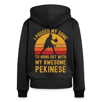 Basketball und Pekinese - Frauen Premium Bio Zip Hoodie - Schwarz - Hinten - Julia (174cm)