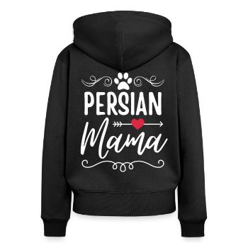 Maman chat persan - Sweat à capuche zippé Premium bio Femme - noir - Dos - Julia (174cm)