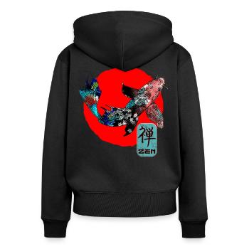 Japan Koi Karpfen Fisch Wasserteich Asiatisch Japanisch - Frauen Premium Bio Zip Hoodie - Schwarz - Hinten - Julia (174cm)