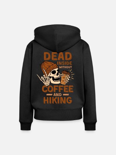 Kaffee Wandern Skelett - Frauen Premium Bio Zip Hoodie - Schwarz