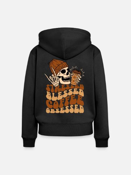 Kaffee und Totenkopf - Frauen Premium Bio Zip Hoodie - Schwarz