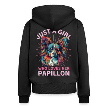 Papillon Dog Lover Colorful Miniature Spaniel - Women's Premium Organic Zip Hoodie - black - Back - Julia (174cm)