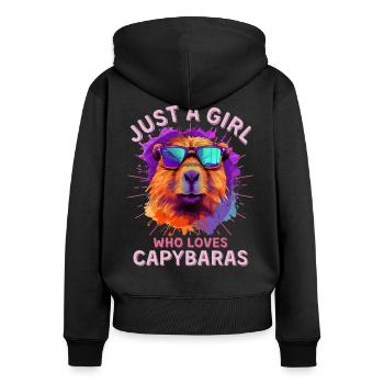 Capybara mit Sonnenbrille Capybara Girl - Frauen Premium Bio Zip Hoodie - Schwarz - Hinten - Julia (174cm)