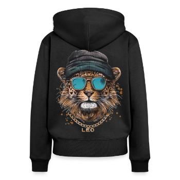 Leopard - Frauen Premium Bio Zip Hoodie - Schwarz - Hinten - Julia (174cm)