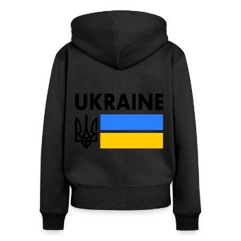 Ukraine - Frauen Premium Bio Zip Hoodie - Schwarz - Hinten - Julia (174cm)
