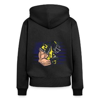 American Football Trikot USA Flagge - Frauen Premium Bio Zip Hoodie - Schwarz - Hinten - Julia (174cm)