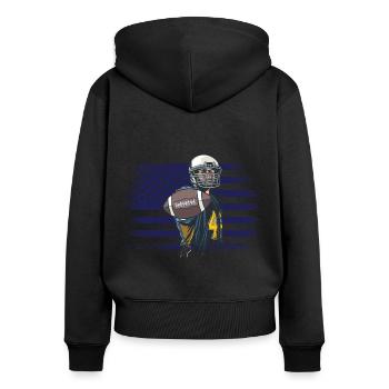 American Football Trikot USA Flagge - Frauen Premium Bio Zip Hoodie - Schwarz - Hinten - Julia (174cm)
