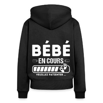 Bébé en cours annonce grossesse naissance humour - Sweat à capuche zippé Premium bio Femme - noir - Dos - Julia (174cm)