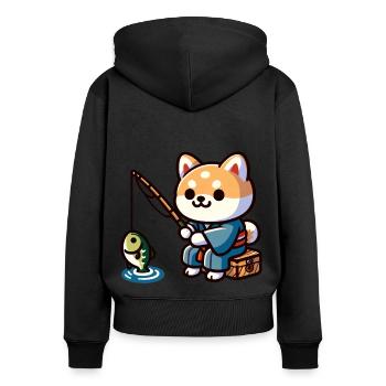 Hund Angeln Hund Angler Kinderzimmer Dekor - Frauen Premium Bio Zip Hoodie - Schwarz - Hinten - Julia (174cm)