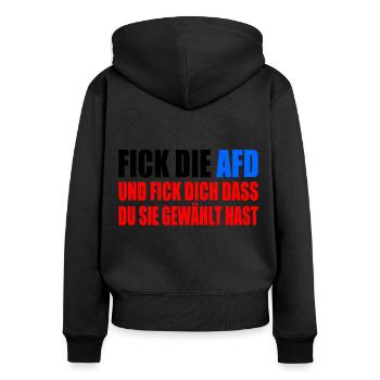 FCK AFD - Gegen Rechts - fuck afd - Frauen Premium Bio Zip Hoodie - Schwarz - Hinten - Julia (174cm)