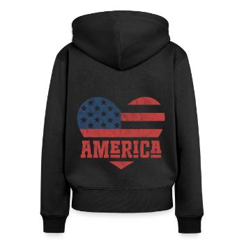 America Flag Heart - Women's Premium Organic Zip Hoodie - black - Back - Julia (174cm)