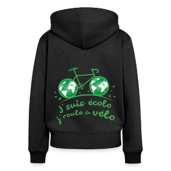 Je suis écolo, je roule à vélo ! - Sweat à capuche zippé Premium bio Femme - noir - Dos - Julia (174cm)
