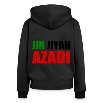 jin jiyan azadi - Frauen Premium Bio Zip Hoodie - Schwarz - Hinten - Julia (174cm)