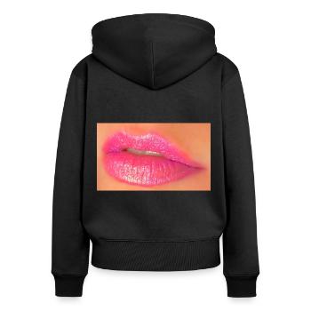 Pink lips - Frauen Premium Bio Zip Hoodie - Schwarz - Hinten - Julia (174cm)