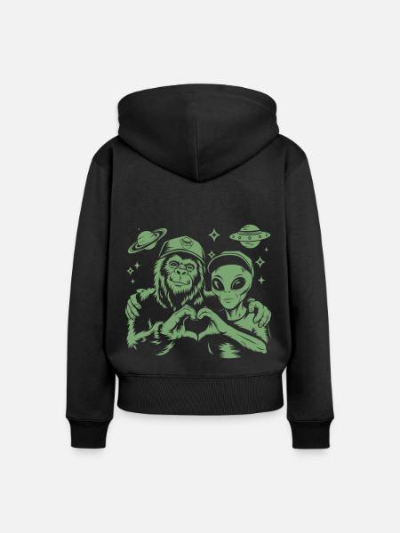 Alien & Bigfoot – Cosmic Friendship - Frauen Premium Bio Zip Hoodie - Schwarz