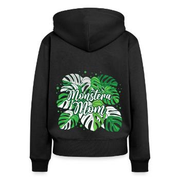 Monstera Maman panachée - Sweat à capuche zippé Premium bio Femme - noir - Dos - Julia (174cm)