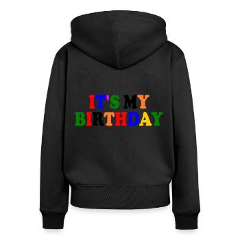 It's my birthday - Sweat à capuche zippé Premium bio Femme - noir - Dos - Julia (174cm)