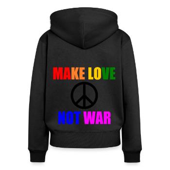 Make love not war - Sweat à capuche zippé Premium bio Femme - noir - Dos - Julia (174cm)