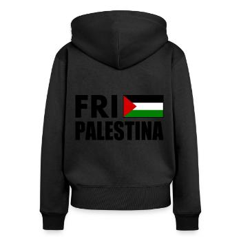 Fri palestina - Sweat à capuche zippé Premium bio Femme - noir - Dos - Julia (174cm)
