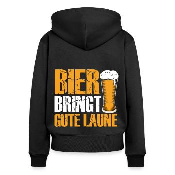 Bier bringt gute Laune, Humor, Spaß, Fun, Genuss, - Frauen Premium Bio Zip Hoodie - Schwarz - Hinten - Julia (174cm)
