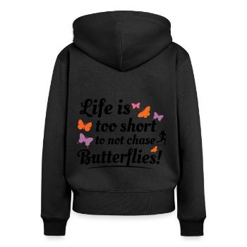papillons papillons collectionneur d’insectes Entomologie - Sweat à capuche zippé Premium bio Femme - noir - Dos - Julia (174cm)