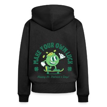 Faites votre propre chance - Saint-Patrick - Sweat à capuche zippé Premium bio Femme - noir - Dos - Julia (174cm)