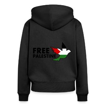 Free palestine - Sweat à capuche zippé Premium bio Femme - noir - Dos - Julia (174cm)