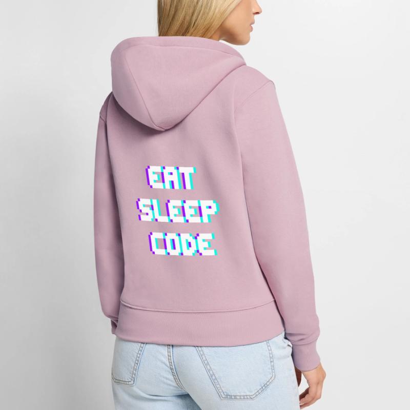 EAT SLEEP CODE Programmeur Coder Devise Sweat à capuche zippé Premium bio Femme