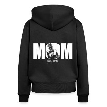 2023, Maman en devenir, annonce de grossesse - Sweat à capuche zippé Premium bio Femme - noir - Dos - Julia (174cm)