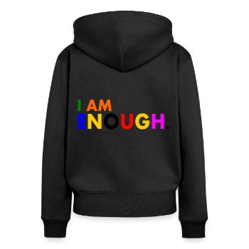 I am enough - Frauen Premium Bio Zip Hoodie - Schwarz - Hinten - Julia (174cm)