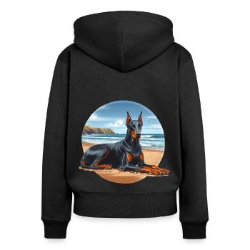 Doberman Laying on the Beach - Women's Premium Organic Zip Hoodie - black - Back - Julia (174cm)