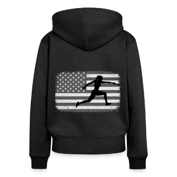 American Flag Relay Rennathlet Leichtathletik - Frauen Premium Bio Zip Hoodie - Schwarz - Hinten - Julia (174cm)