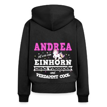 Andrea Frauen Namen Geschenk - Frauen Premium Bio Zip Hoodie - Schwarz - Hinten - Julia (174cm)